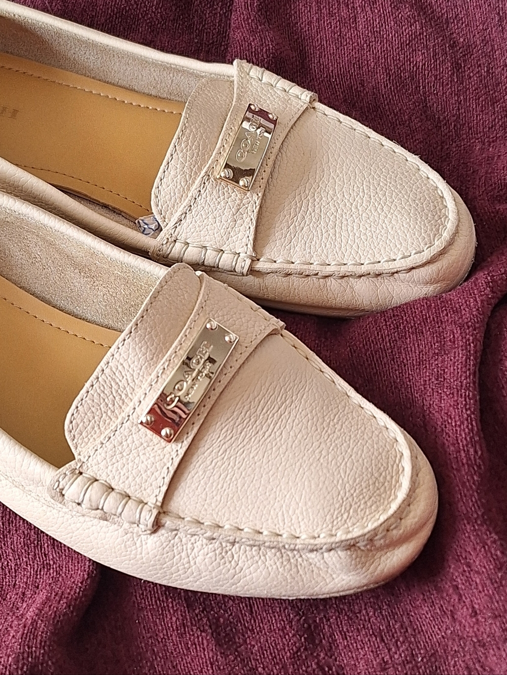 Coach Cream Pebbled Leather Loafers